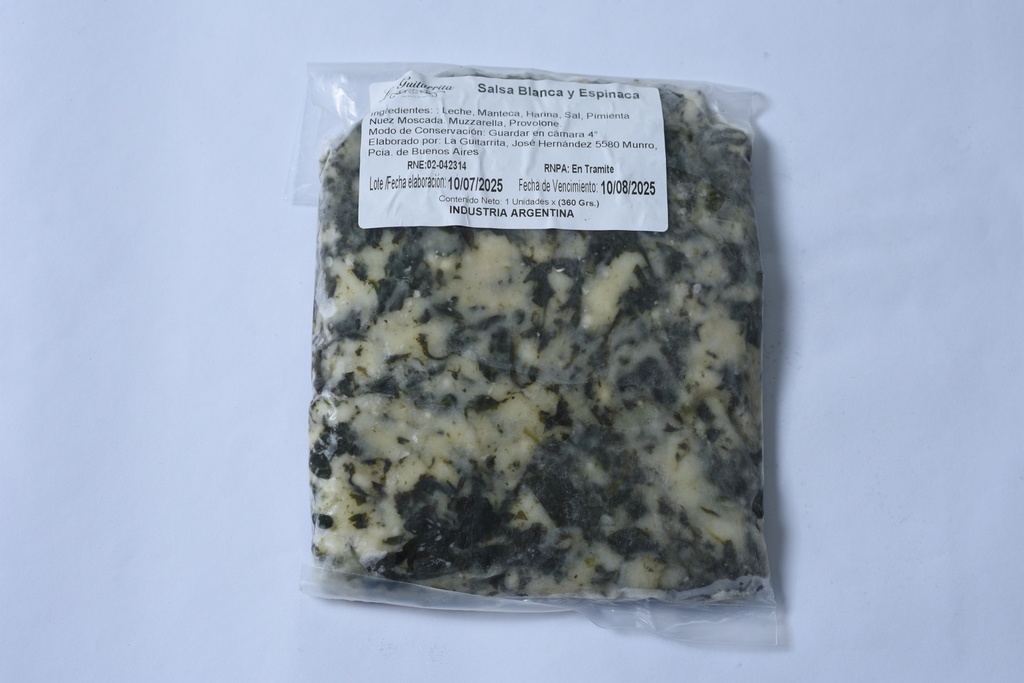 Espinaca y Salsa Blanca x 360 Grs. x unidad.